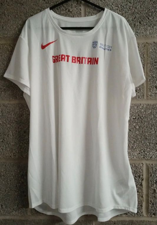 Women's Nike Dri Fit British Athletics Training T Shirt, White, Size XXL