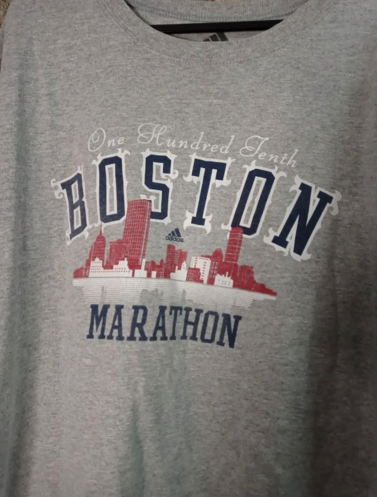 Women's Adidas Boston Marathon big logo t shirt, grey, size XL