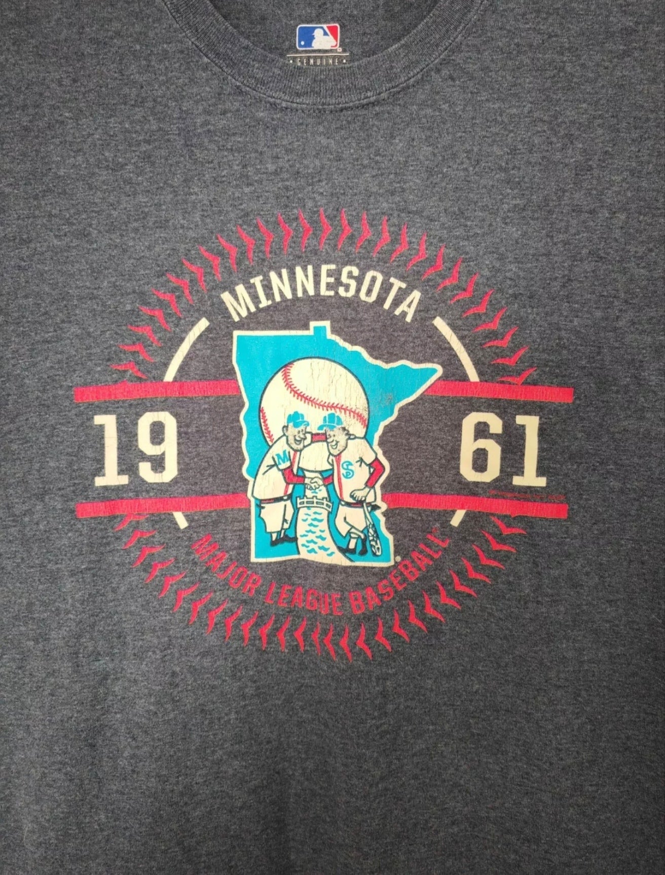 MLB Minnesota Twins Baseball T Shirt, Grey, Size Medium