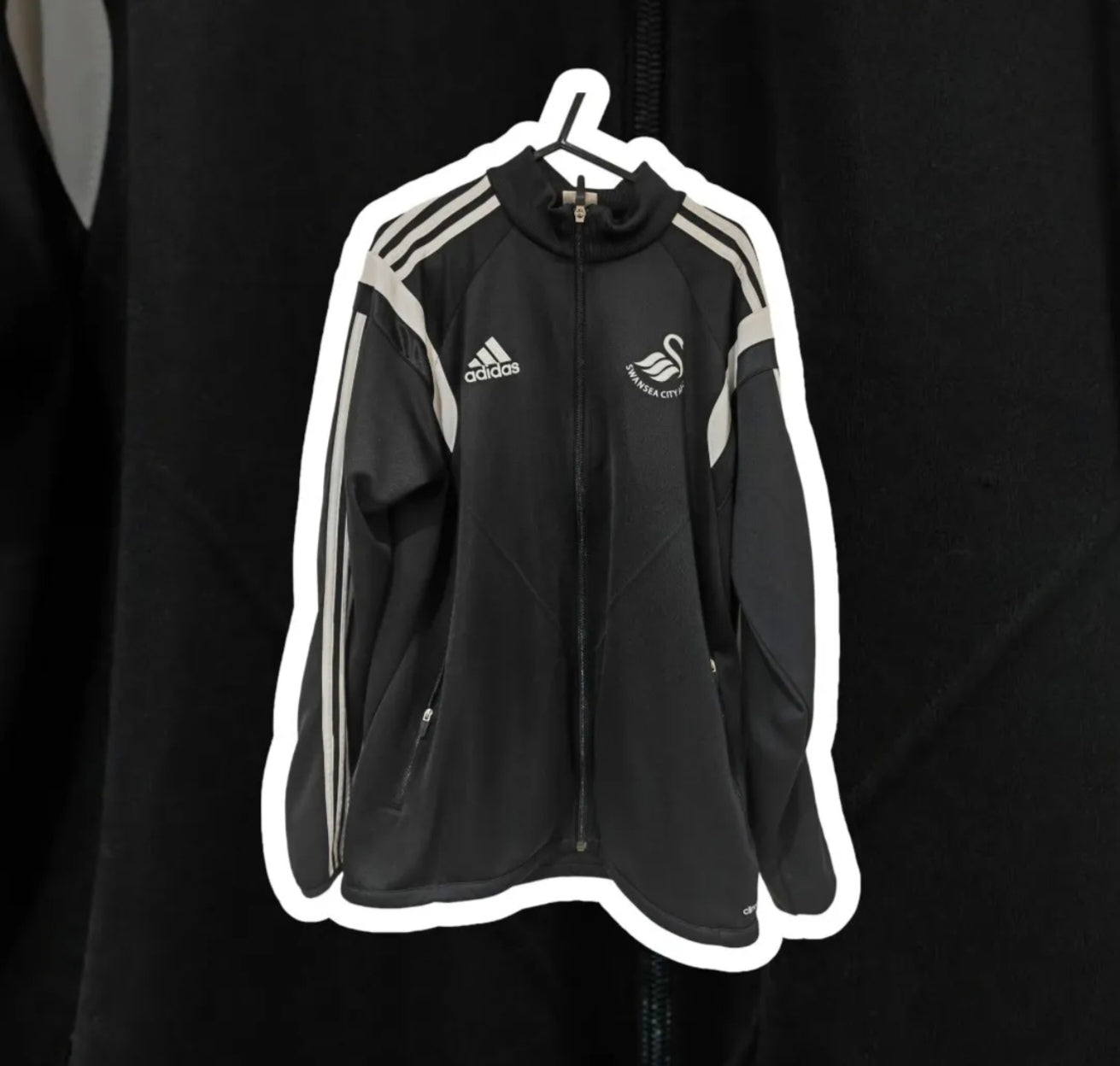 Adidas Swansea City AFC Full Zip Tracksuit Top, Black/White, Size Medium
