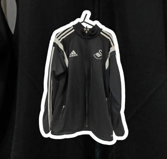 Adidas Swansea City AFC Full Zip Tracksuit Top, Black/White, Size Medium