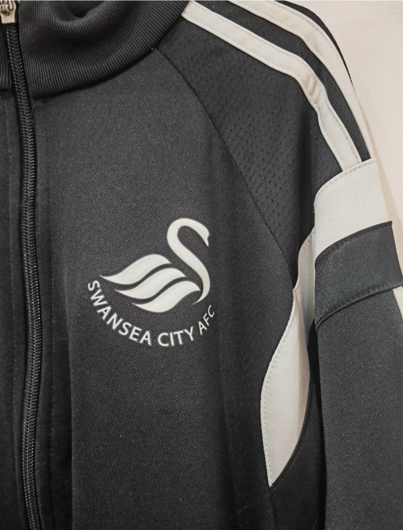 Adidas Swansea City AFC Full Zip Tracksuit Top, Black/White, Size Medium