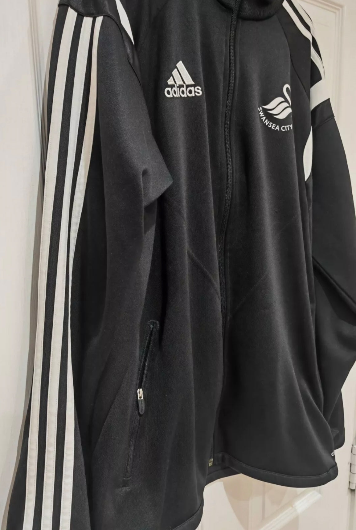 Adidas Swansea City AFC Full Zip Tracksuit Top, Black/White, Size Medium