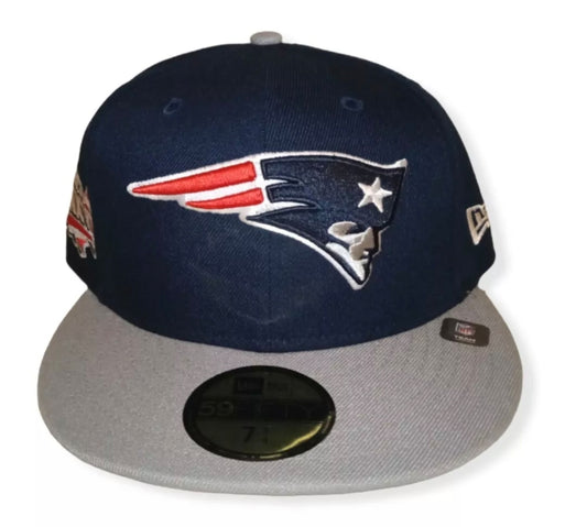 New Era 59fifty New England Patriots NFL fitted flat peak, navy/grey, size 7 1/4