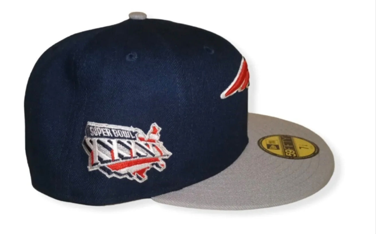 New Era 59fifty New England Patriots NFL fitted flat peak, navy/grey, size 7 1/4