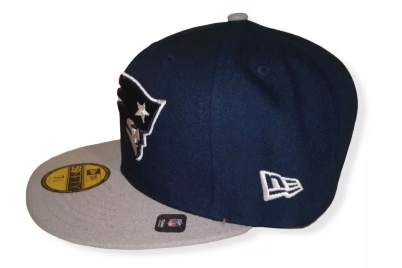 New Era 59fifty New England Patriots NFL fitted flat peak, navy/grey, size 7 1/4