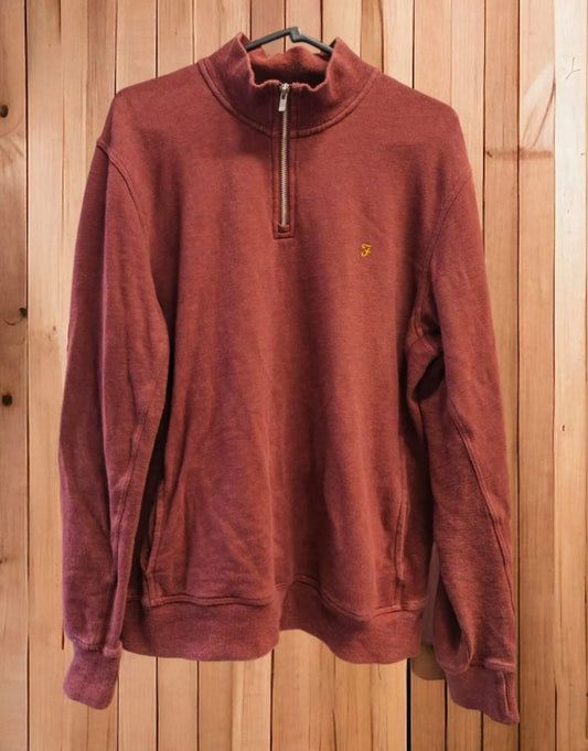 Farah 1/4 Zip Long Sleeve Jumper, Burgundy, Size Large
