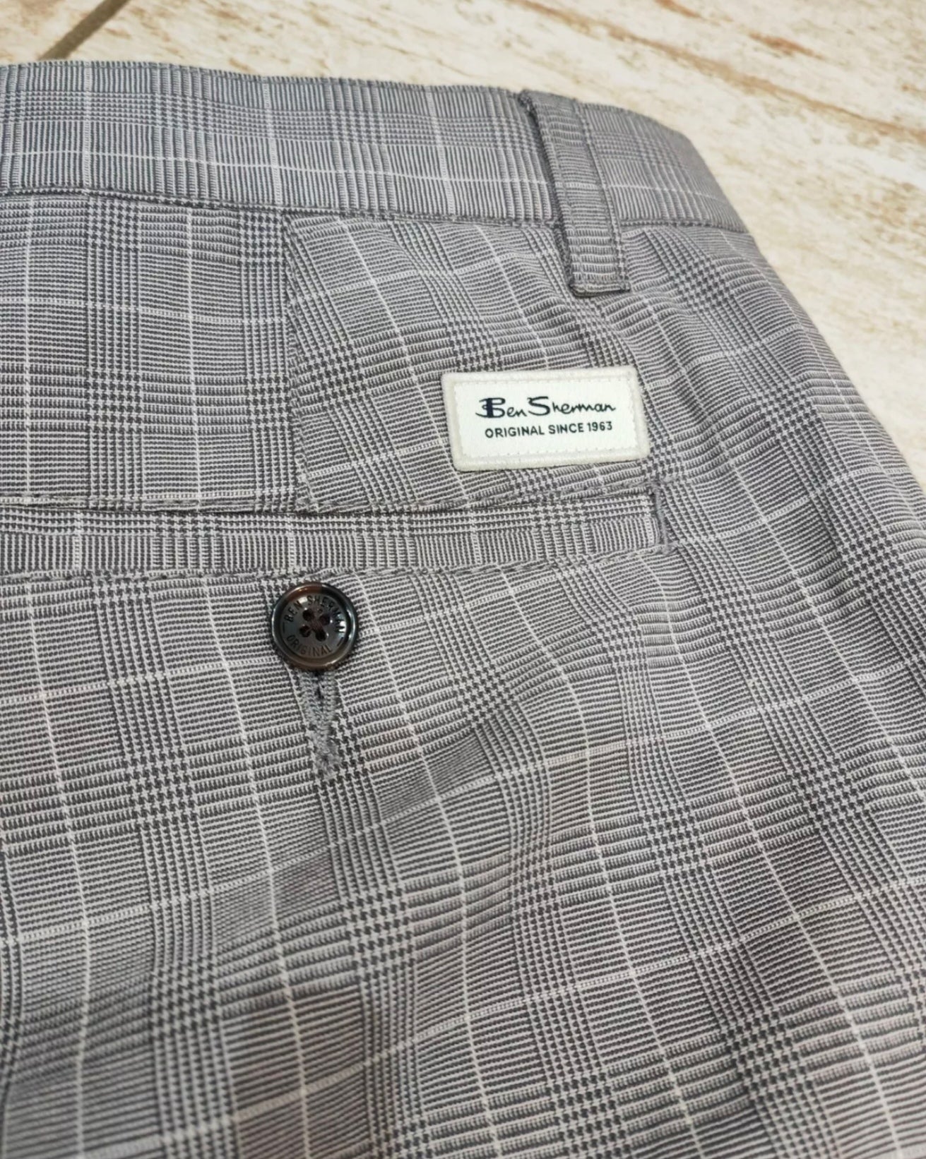 Ben Sherman Slim Tapered Fit Grey Chequered Trousers, Size 36 S