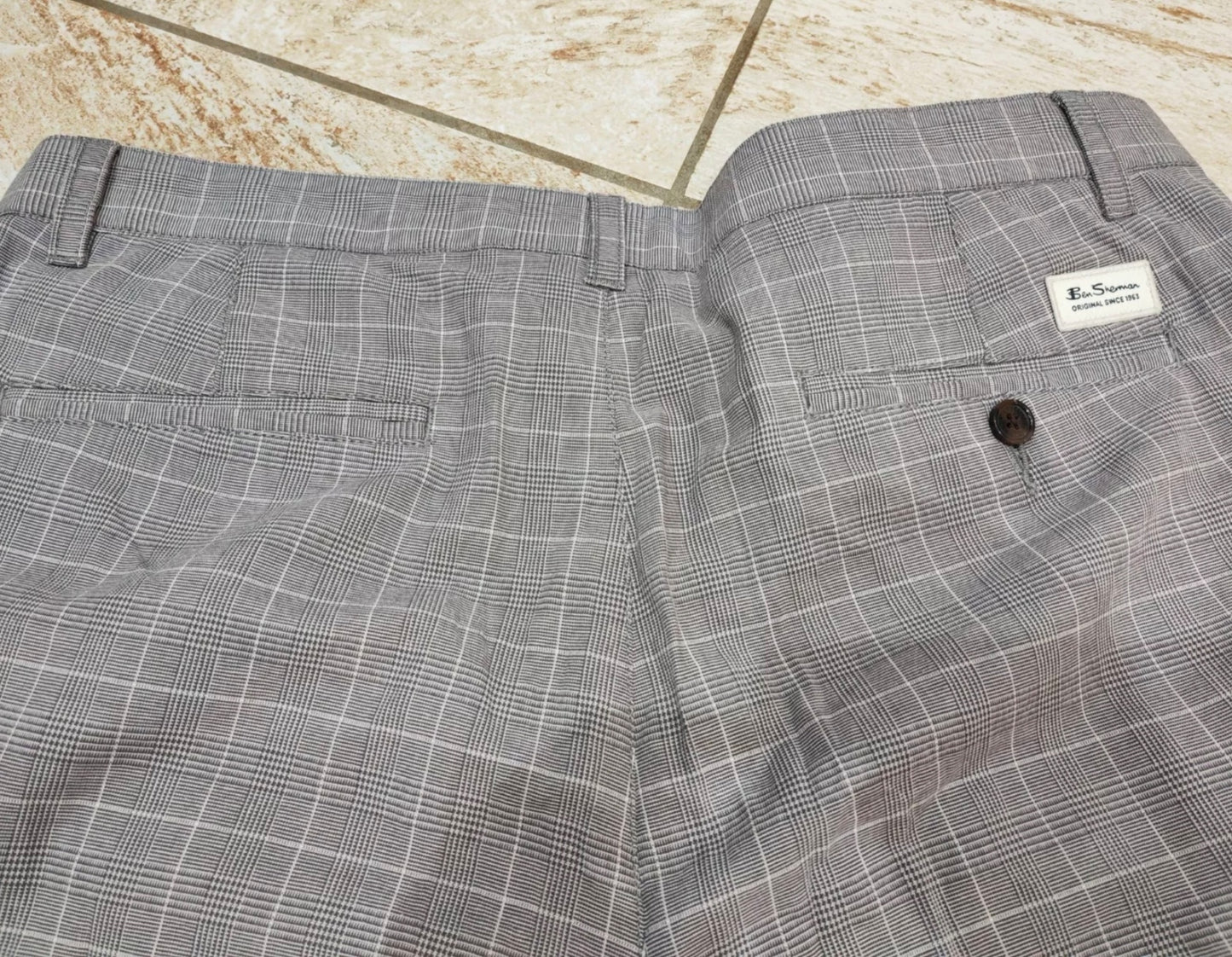 Ben Sherman Slim Tapered Fit Grey Chequered Trousers, Size 36 S