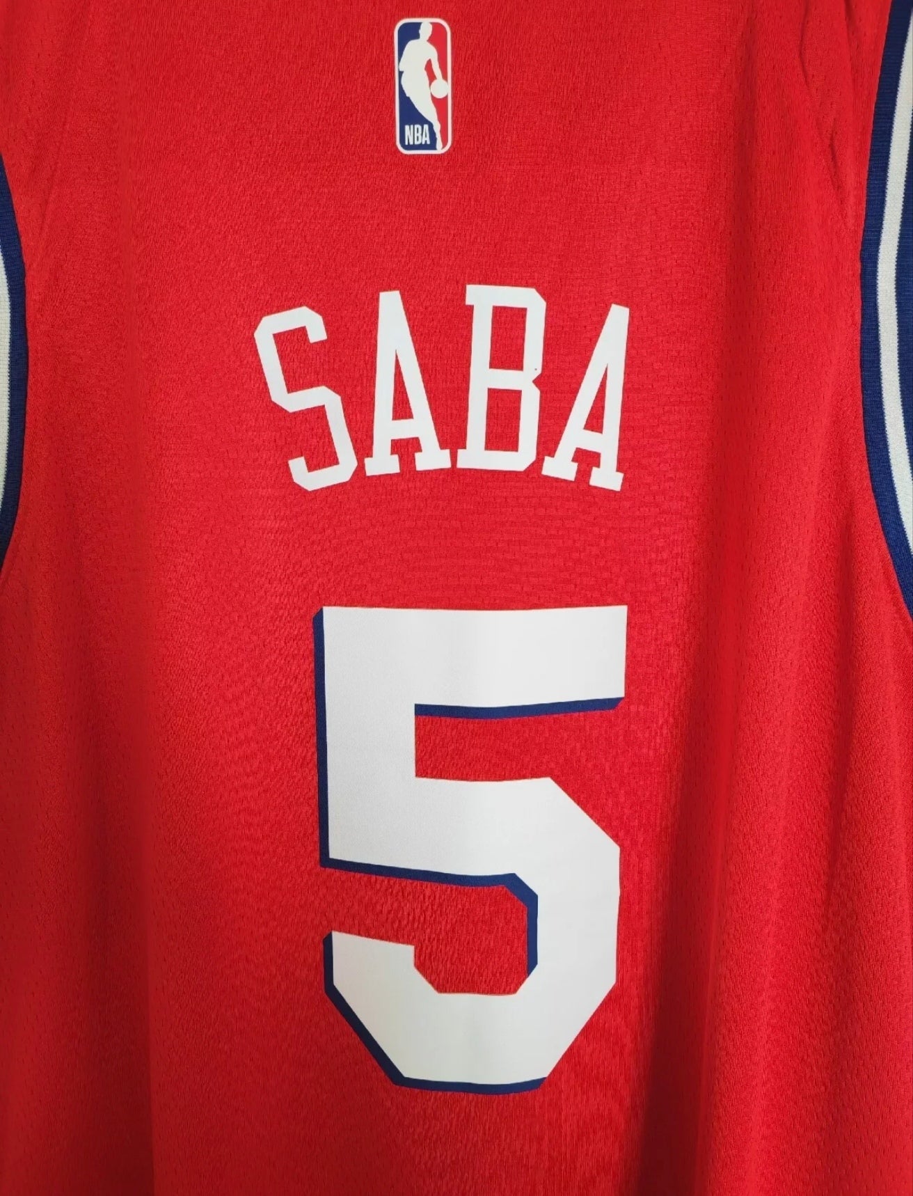 Jordan Philadelphia 76ers NBA Basketball Jersey, #5 Saba, Red, Size XXL