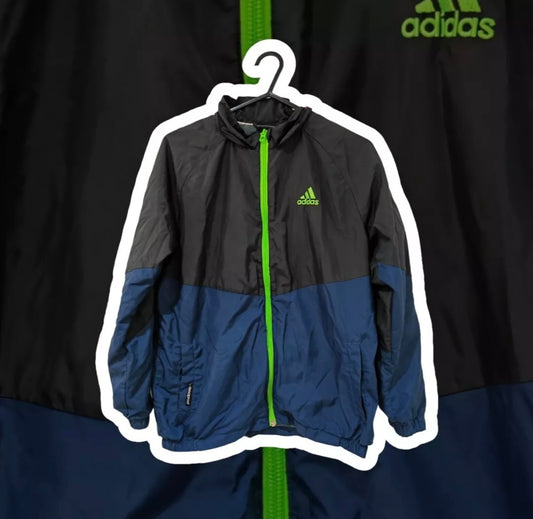 Youth Adidas Climaproof Full Zip Tracksuit Jacket, Black/Blue, Size 9-10 Years