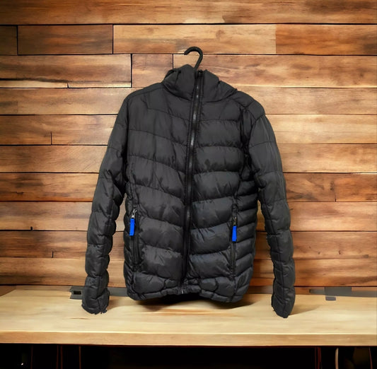 Boys Mountain Elite Full Zip, Hooded Puffer Coat, Black, Size 8-9 Years