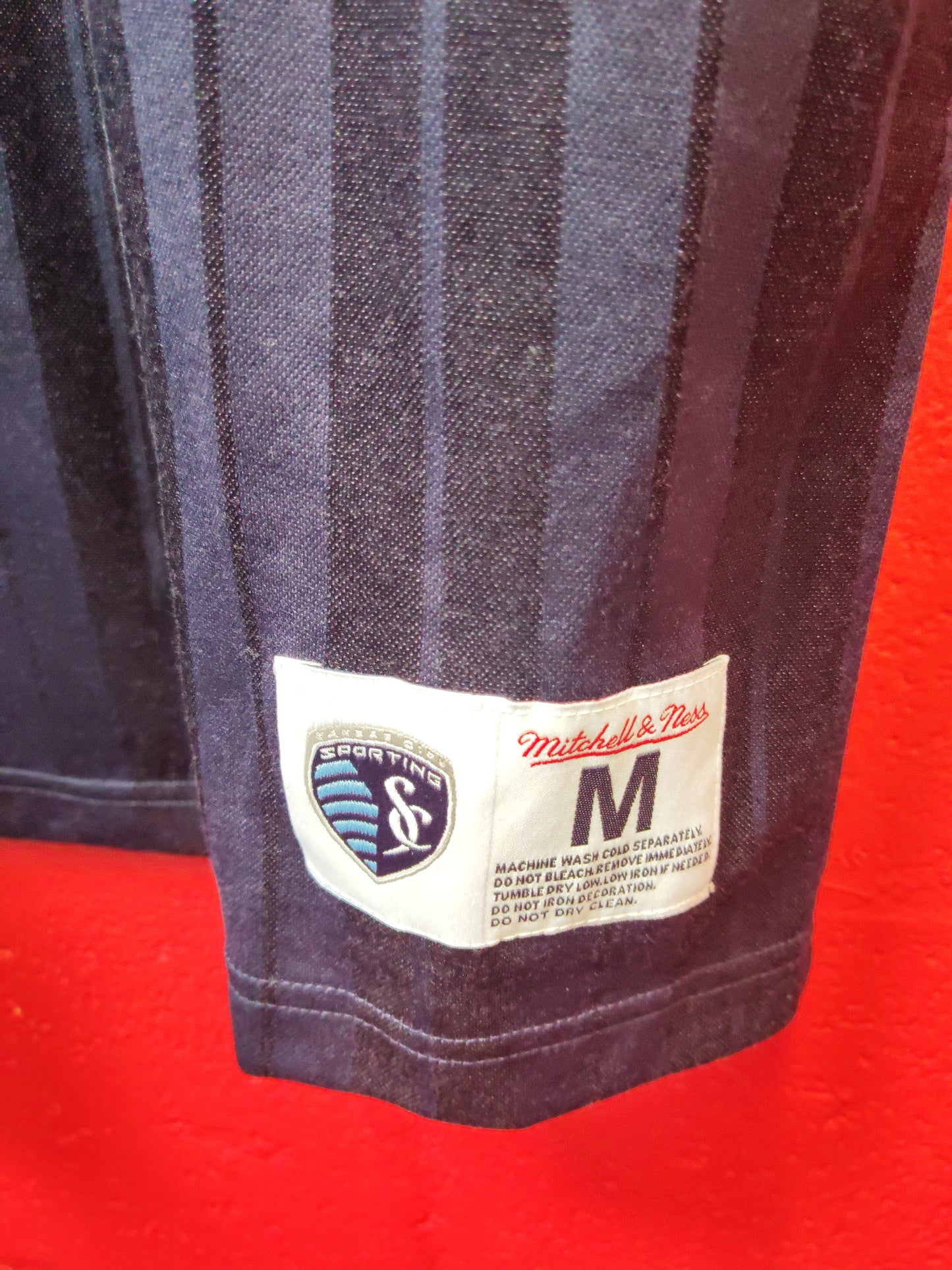 Mitchell & Ness Sporting Kansas City MLS Football Shirt, Navy Blue, Size Medium