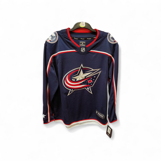 Fanatics Columbus Blue Jackets NHL Hockey Jersey, Navy Blue, Size Large