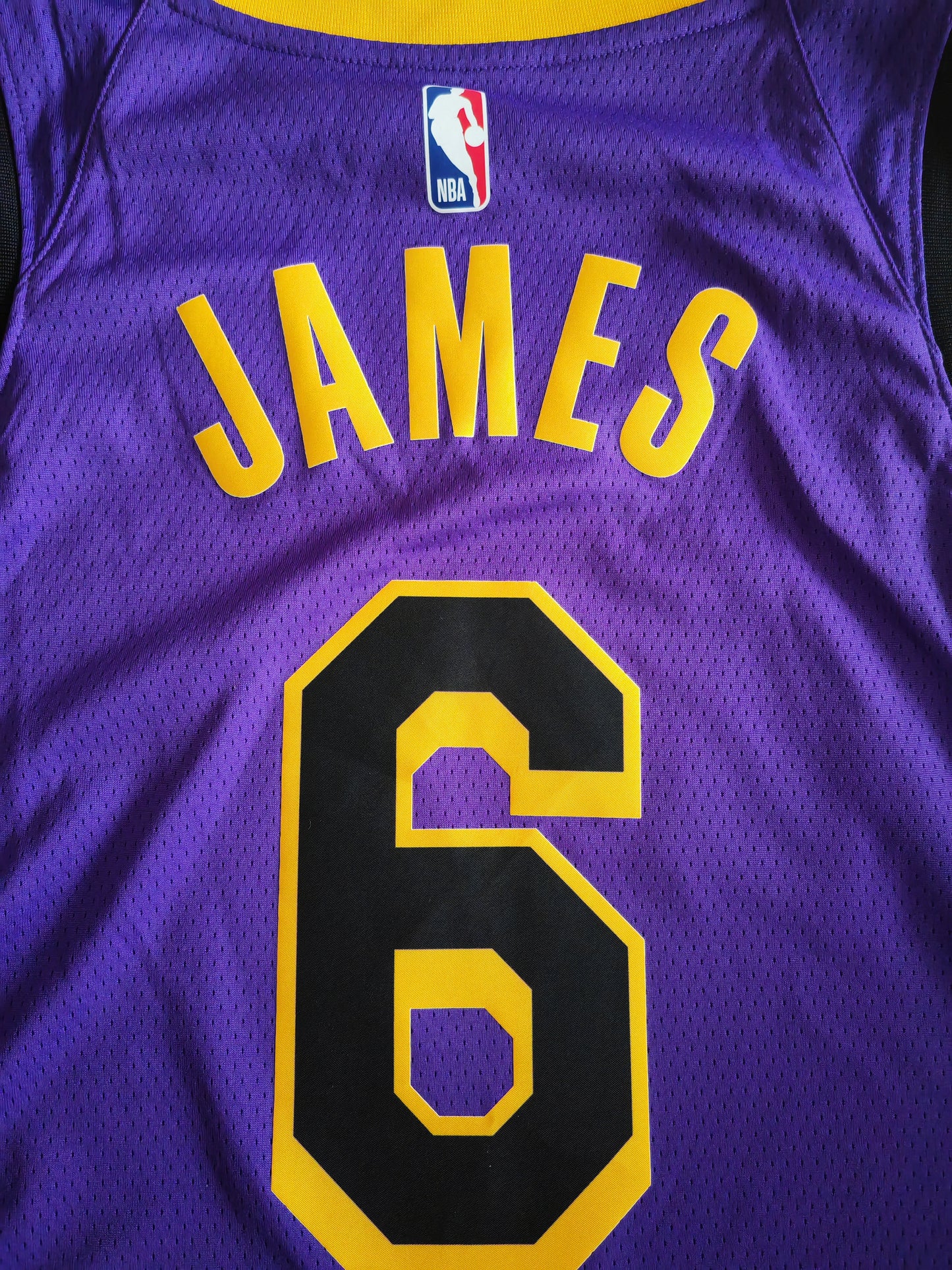 Jordan Los Angeles Lakers Statement Edition NBA Jersey, #6 James, Purple, Size Medium