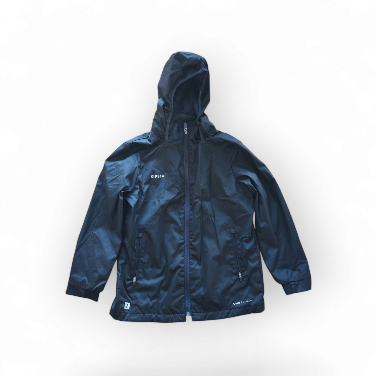 Youth Kipsta Full Zip Hooded Rain Coat, Black, Size 5-6 Years