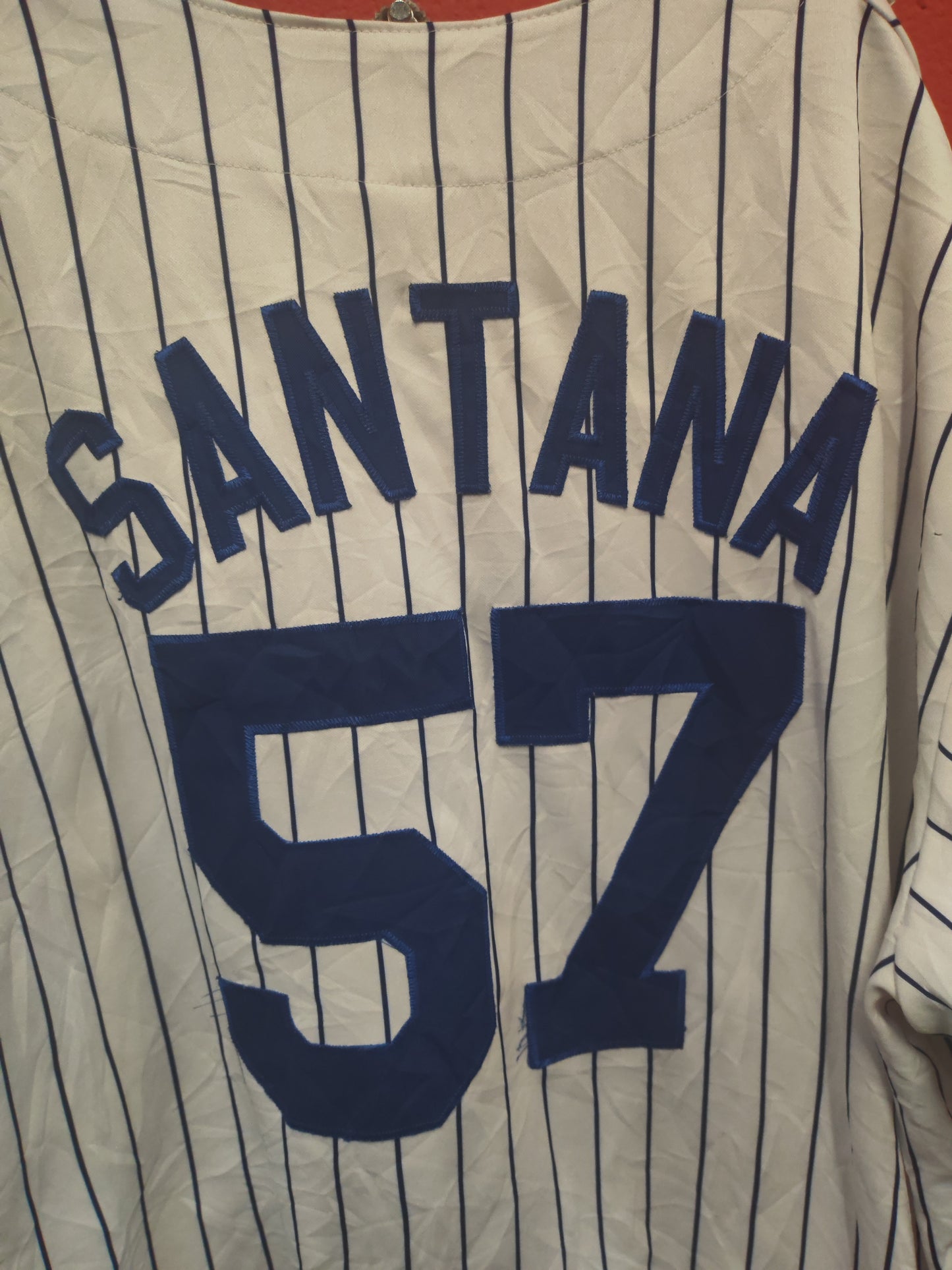 Majestic New York Mets MLB Baseball Jersey, #57 Santana, White/Blue, Size XL/XXL