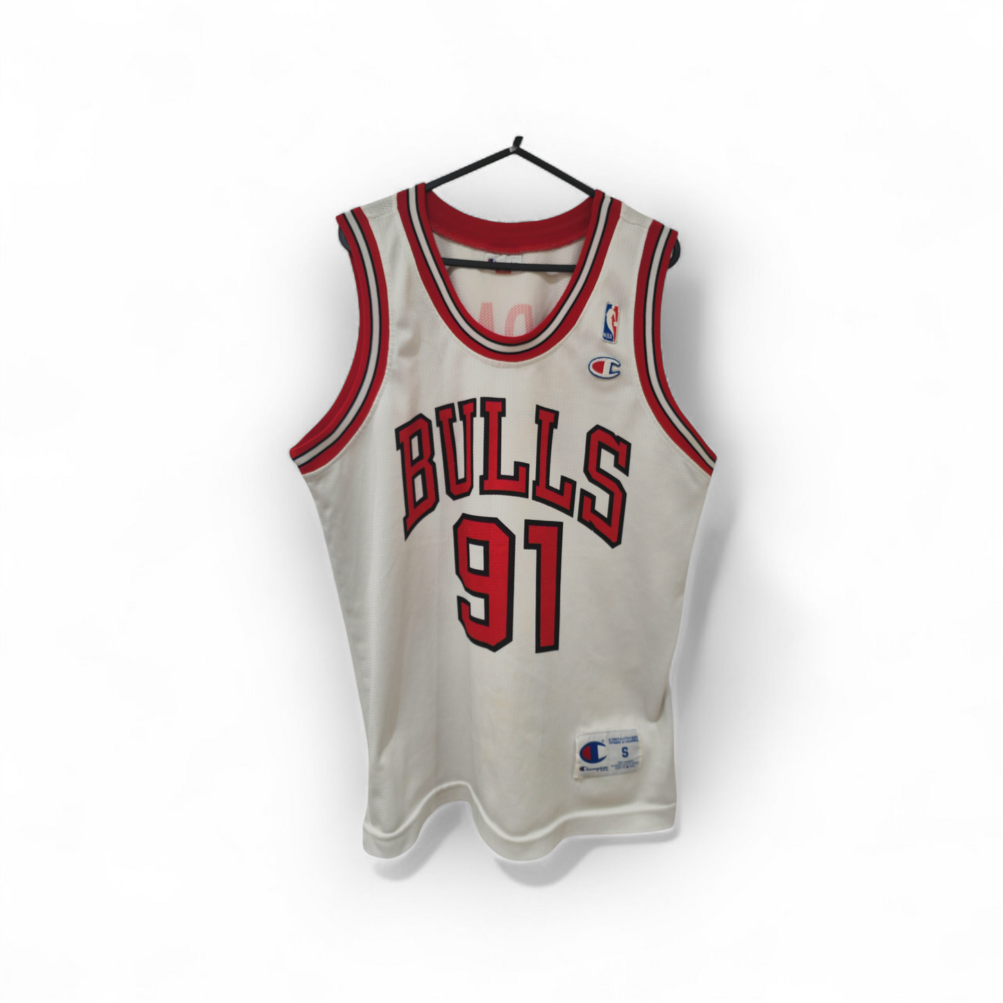 Champion Chicago Bulls NBA Jersey, #91 Rodman, White, Size Small