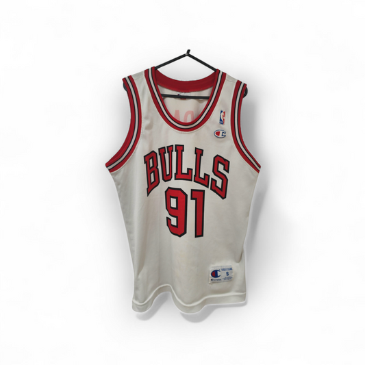Champion Chicago Bulls NBA Jersey, #91 Rodman, White, Size Small
