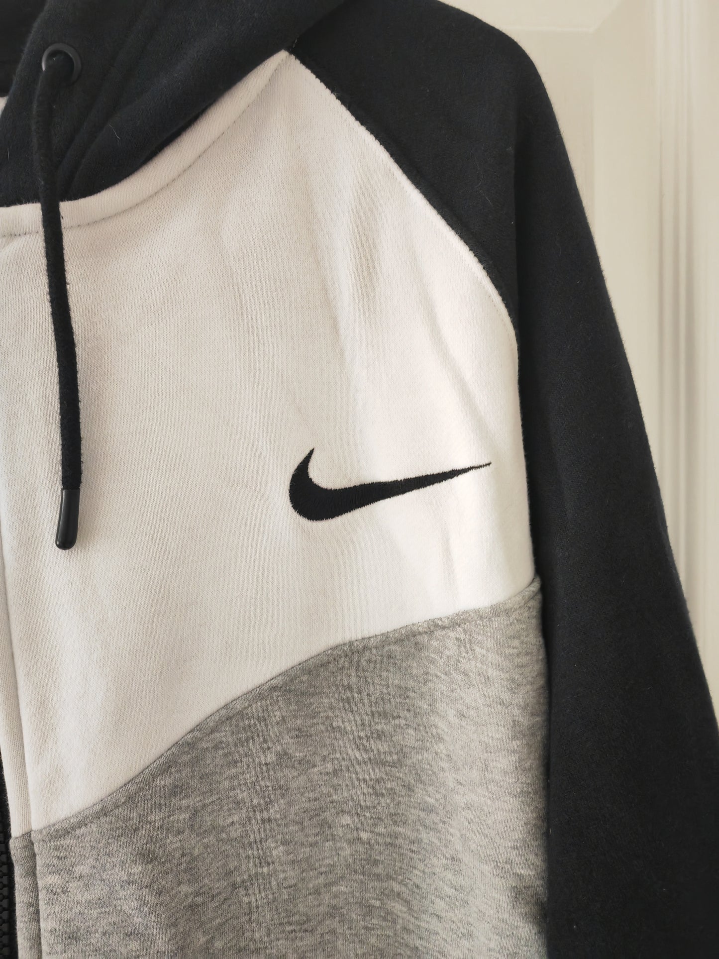 Nike Full Zip, Long Sleeve Casual Hoodie, Grey/White/Black, Size XL