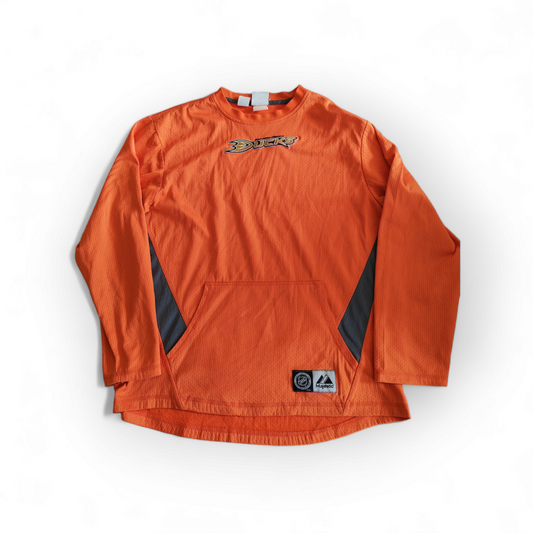 Majestic Anaheim Ducks NHL Long Sleeve Top, Orange, Size Medium