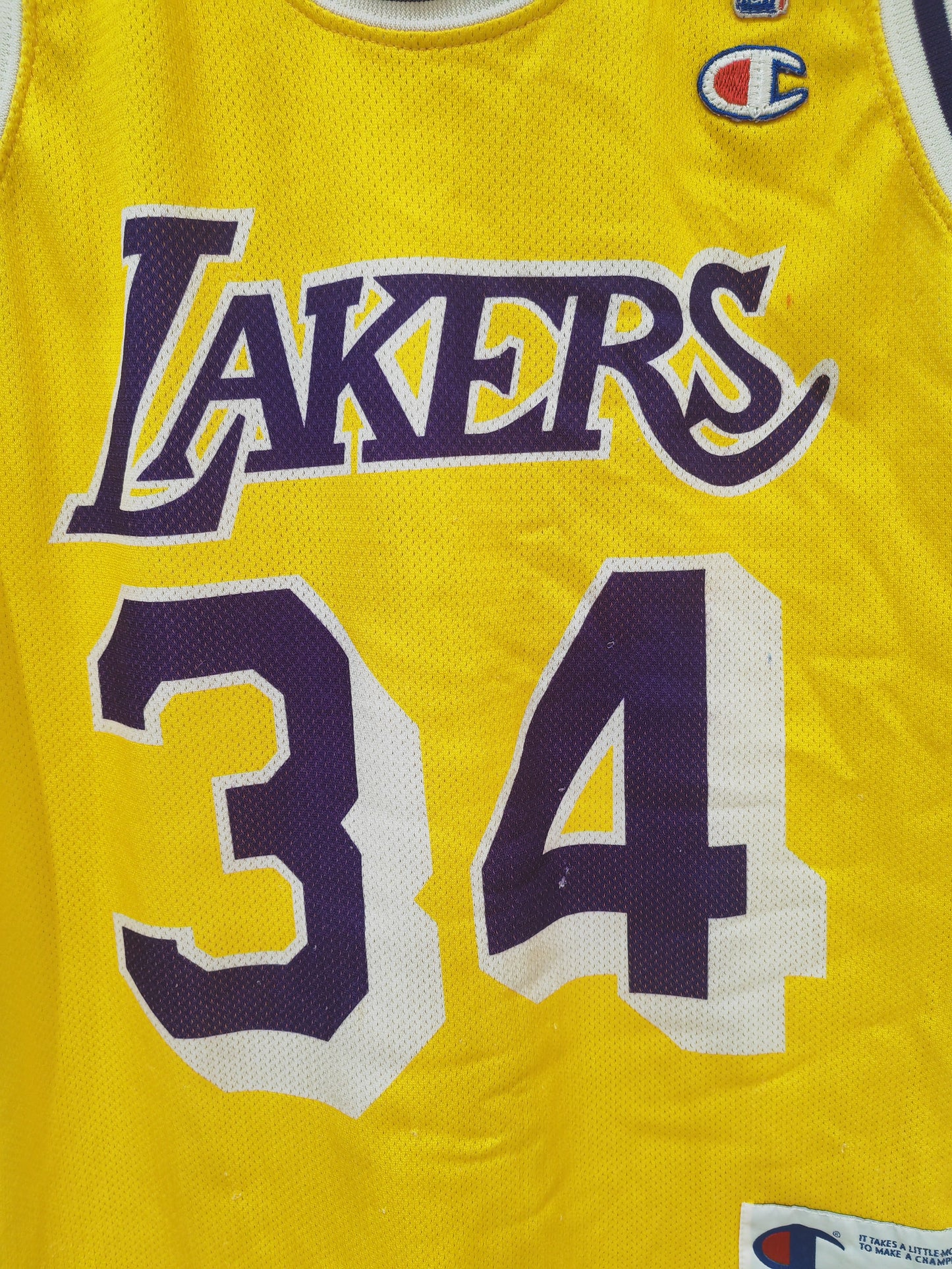 Champion Los Angeles Lakers NBA Jersey, #34 O'Neal, Yellow, Size Small