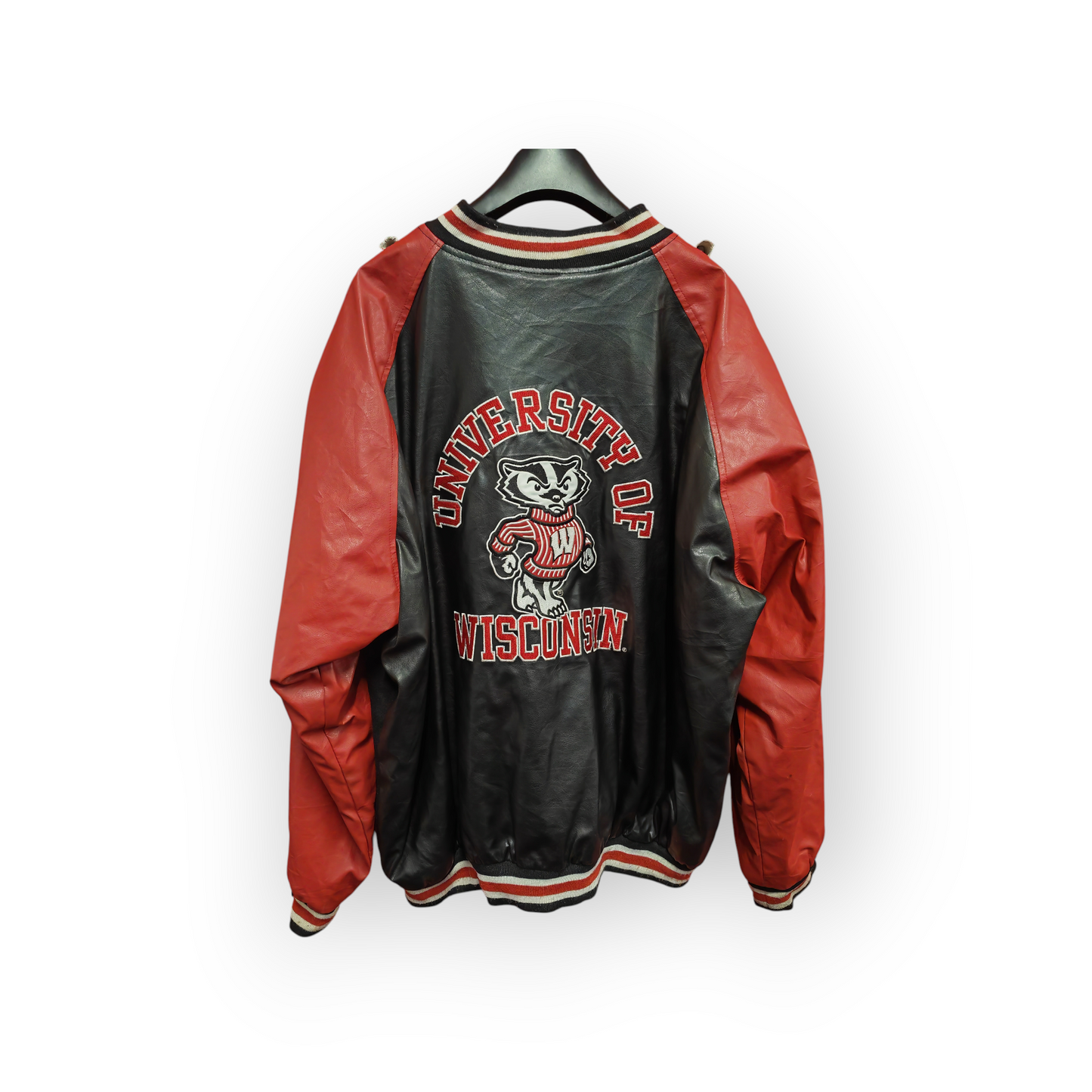 Steve & Barry's Wisconsin Badgers NCAA Leather Varsity Jacket, Black/Red, XXL
