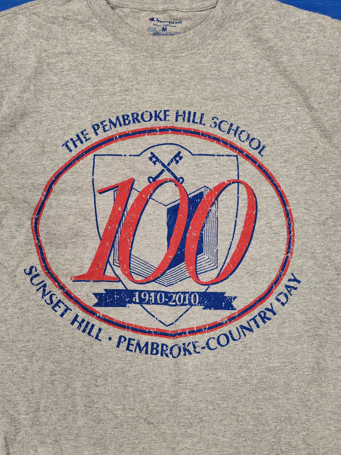 Champion Pembroke Hill School 100 Year Anniversary T Shirt, Grey, Size Medium