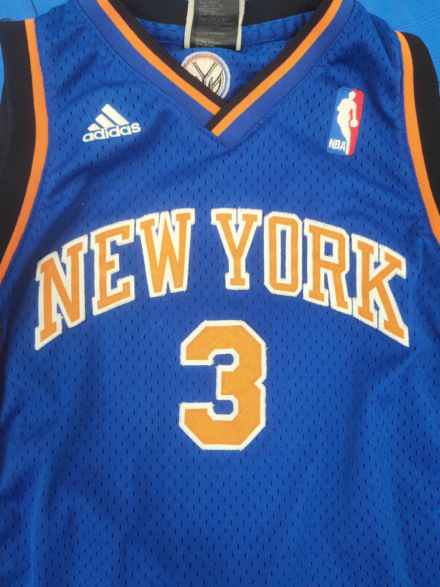 Youth Adidas New York Knicks NBA Basketball Jersey, #3 Marbury, Blue, Size YM