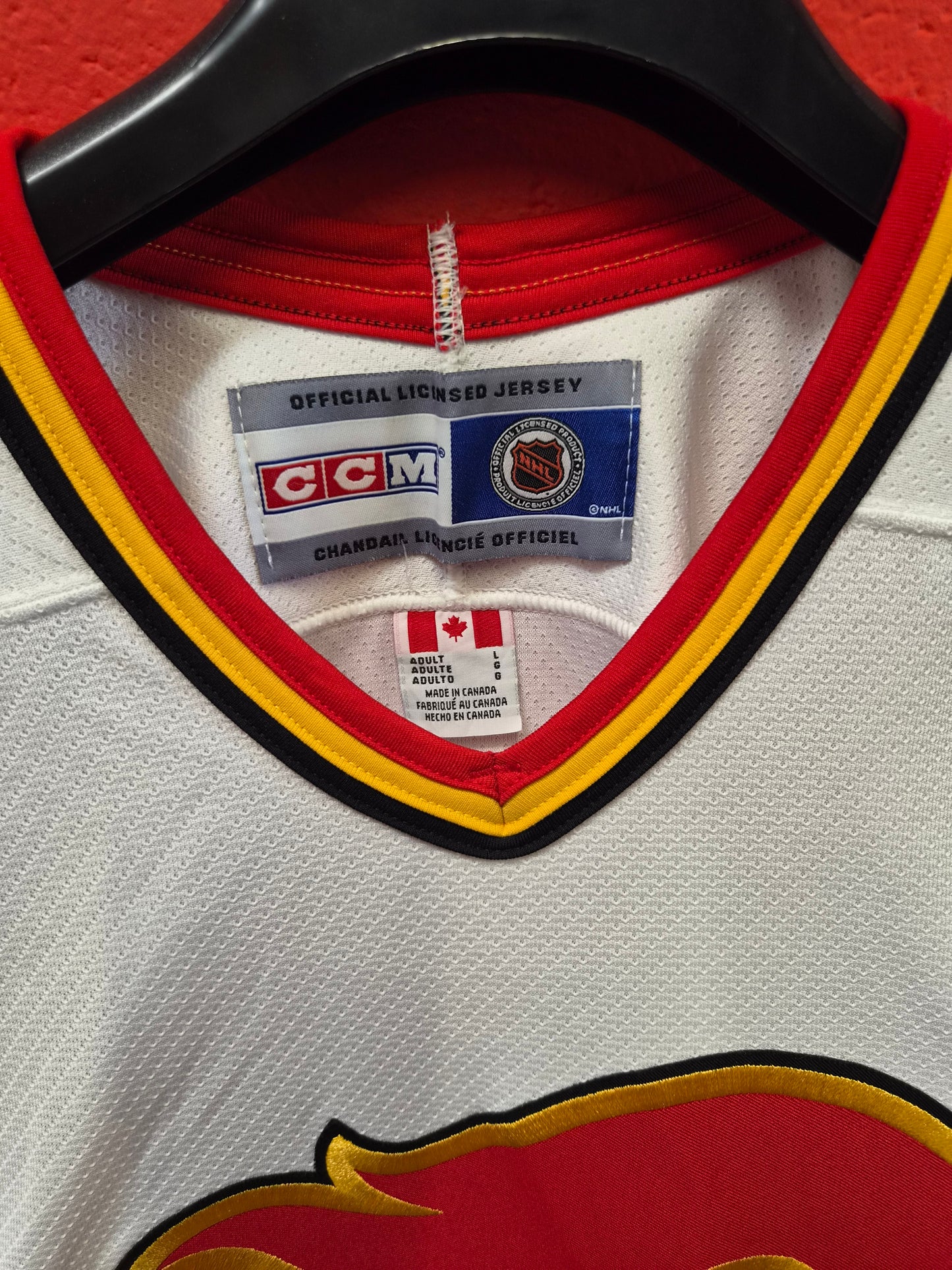 CCM Calgary Flames NHL Jersey, White, Size Large