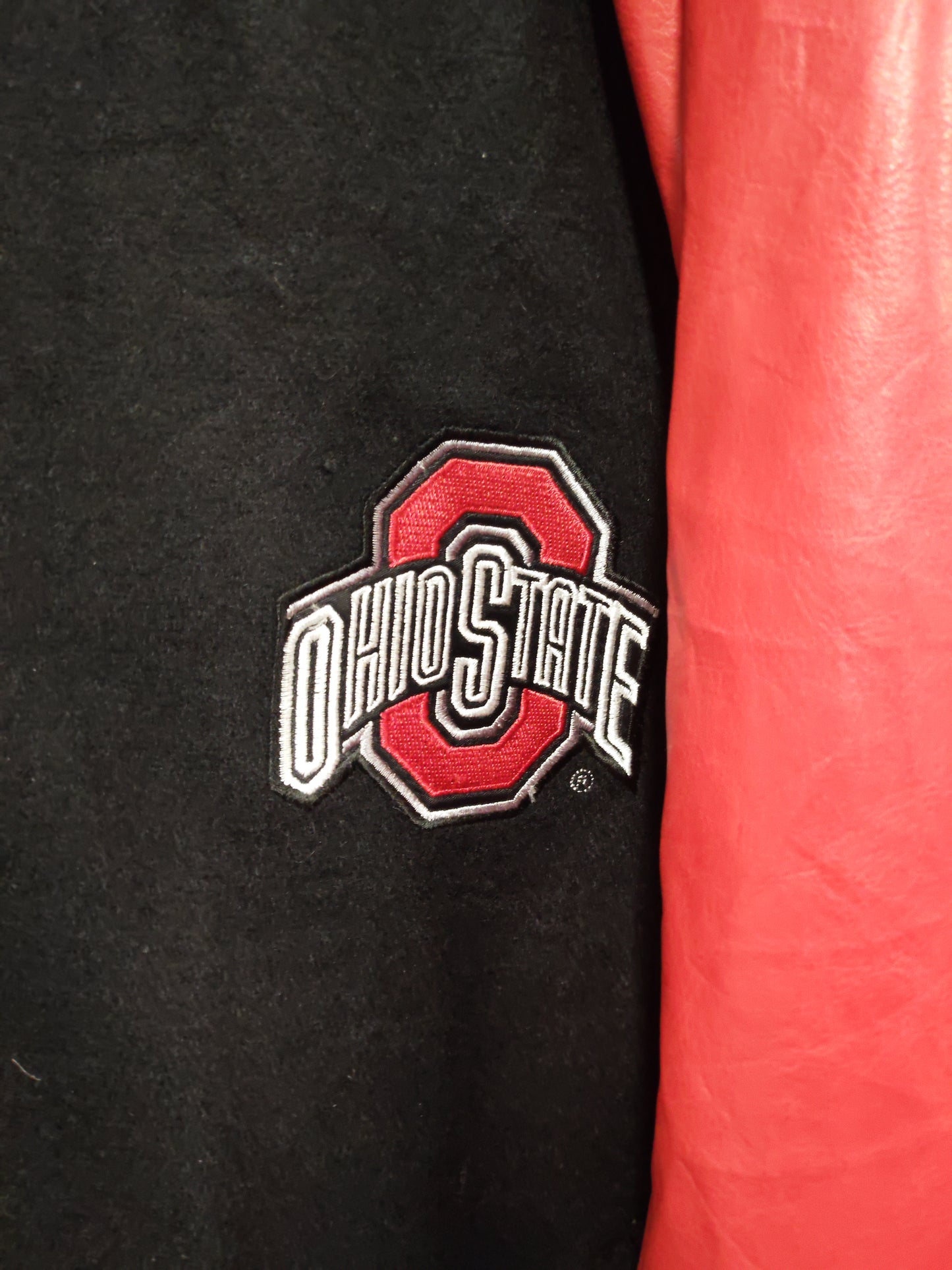 Steve & Barry's Ohio State Buckeyes Leather Varsity Jacket, Black/Red, Size XXXL