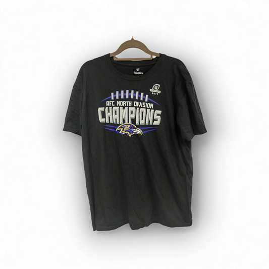 Fanatics Baltimore Ravens 2019 AFC North Champions T Shirt, Black, Size XL