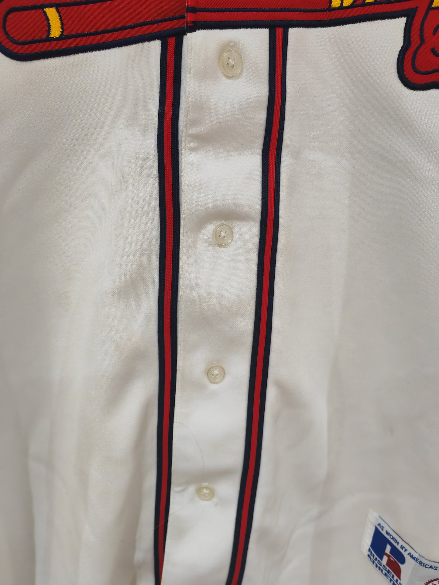 Russell Athletic Atlanta Braves Baseball Jersey, White, Size Medium