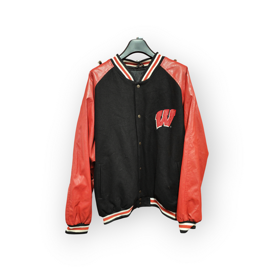 Steve & Barry's Wisconsin Badgers NCAA Leather Varsity Jacket, Black/Red, XXL