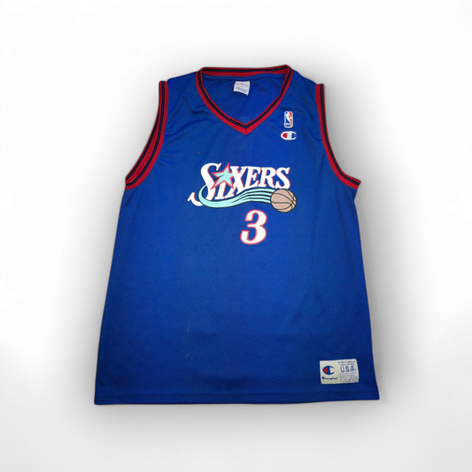 Champion Philadelphia 76ers Basketball Jersey, #3 Iverson, Blue, Size Large