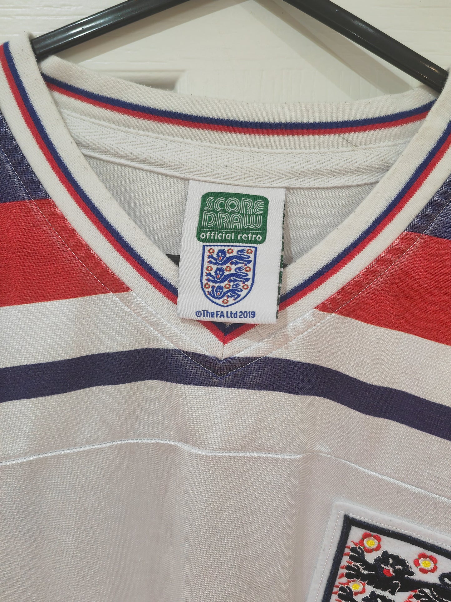 Score Draw Official Remake 1982 England Short Sleeve Home Shirt, White, Size Medium
