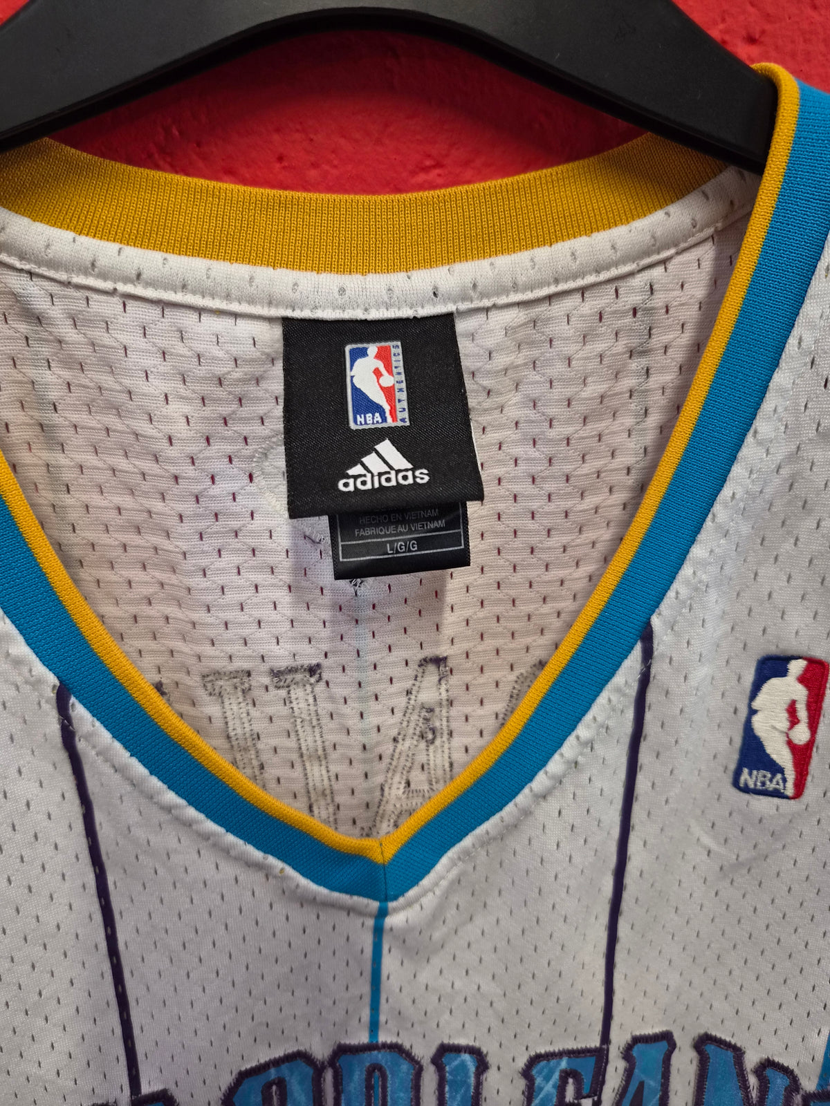 Adidas New Orleans Hornets NBA Basketball Jersey, #3 Paul, White, Size Large +2 Length