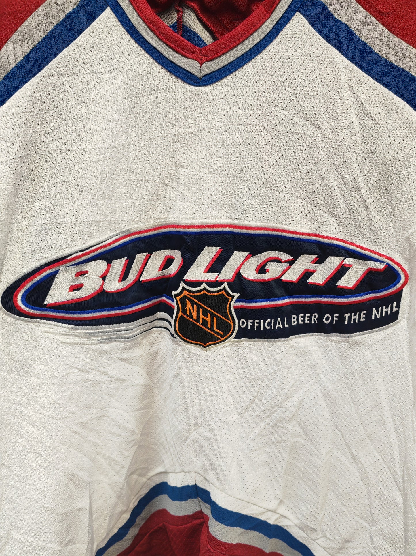 CCM Bud Light Official Beer Of The NHL Hockey Jersey, White/Burgundy, Size Large