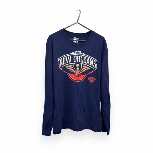 NBA New Orleans Pelicans Long Sleeve T Shirt, Navy Blue, Size Medium