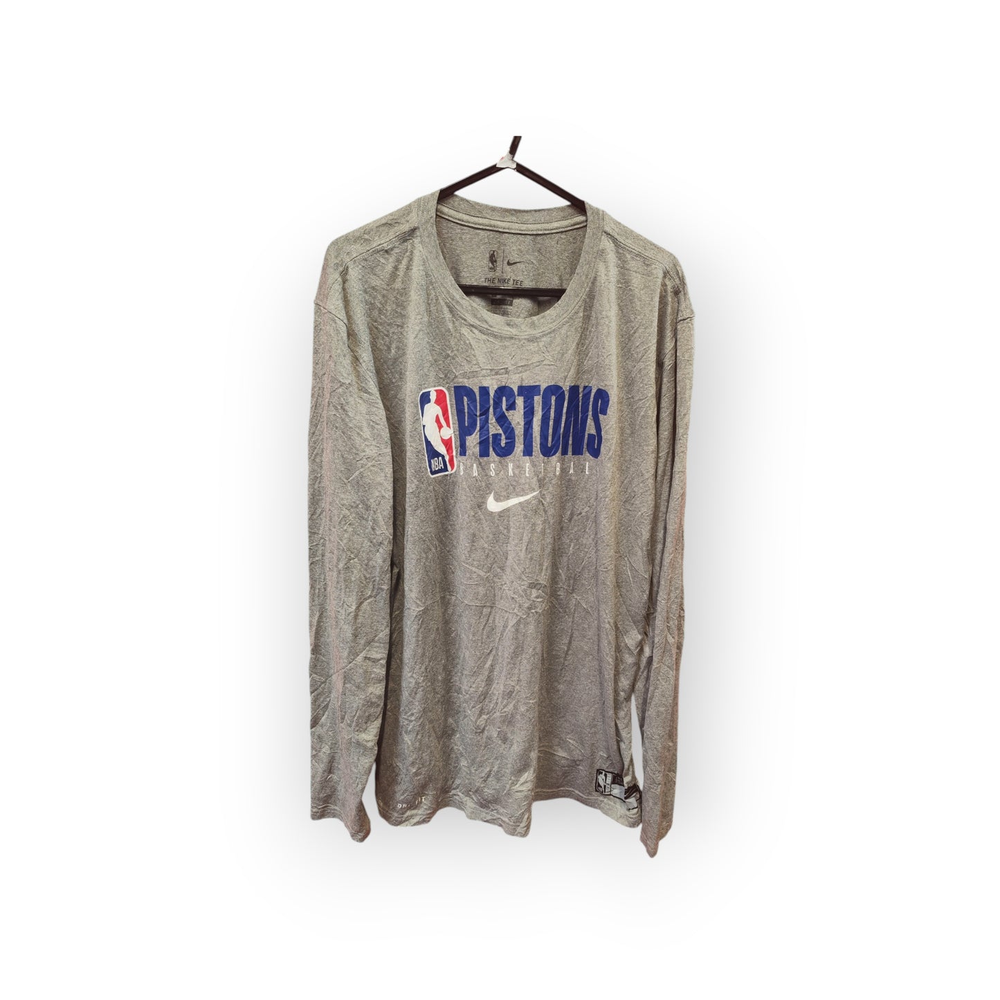 Nike Dri-fit Detroit Pistons NBA Long Sleeve T Shirt, Grey, Size Large