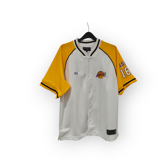 Champion Los Angeles Lakers Snap Warm Up Style Jersey, #16 Gasol, Size Small