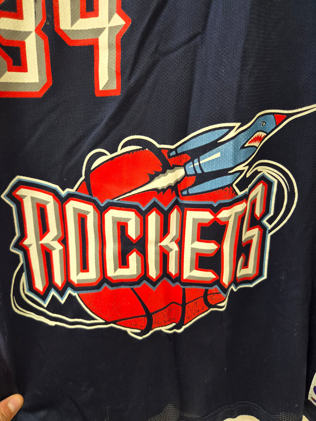 Champion Houston Rockets NBA Jersey, #34 Olajuwon, Navy Blue, Size 44 M/L