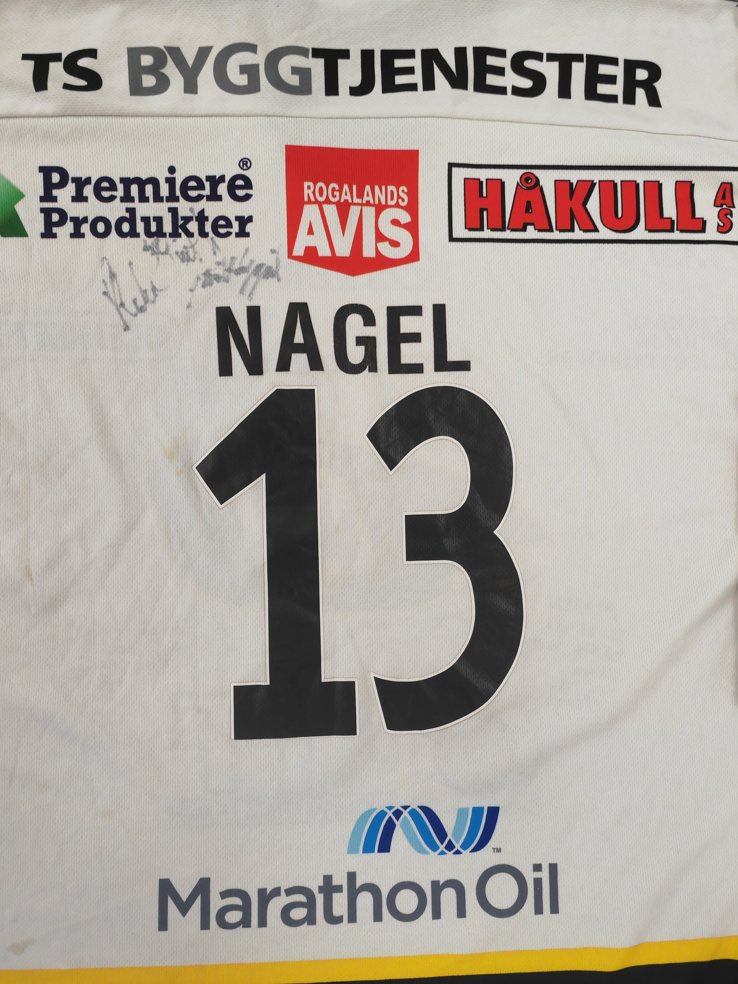 Reebok Stavanger Oilers Team Signed Ice Hockey Jersey, #13 Nagel, White, Size XL