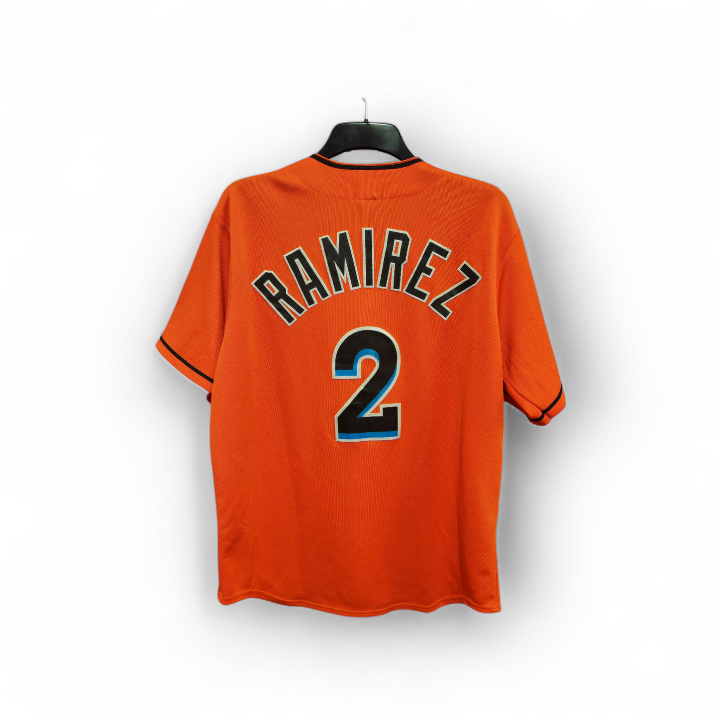 Majestic Miami Marlins MLB Baseball Jersey, #2 Ramirez, Orange, Size Large