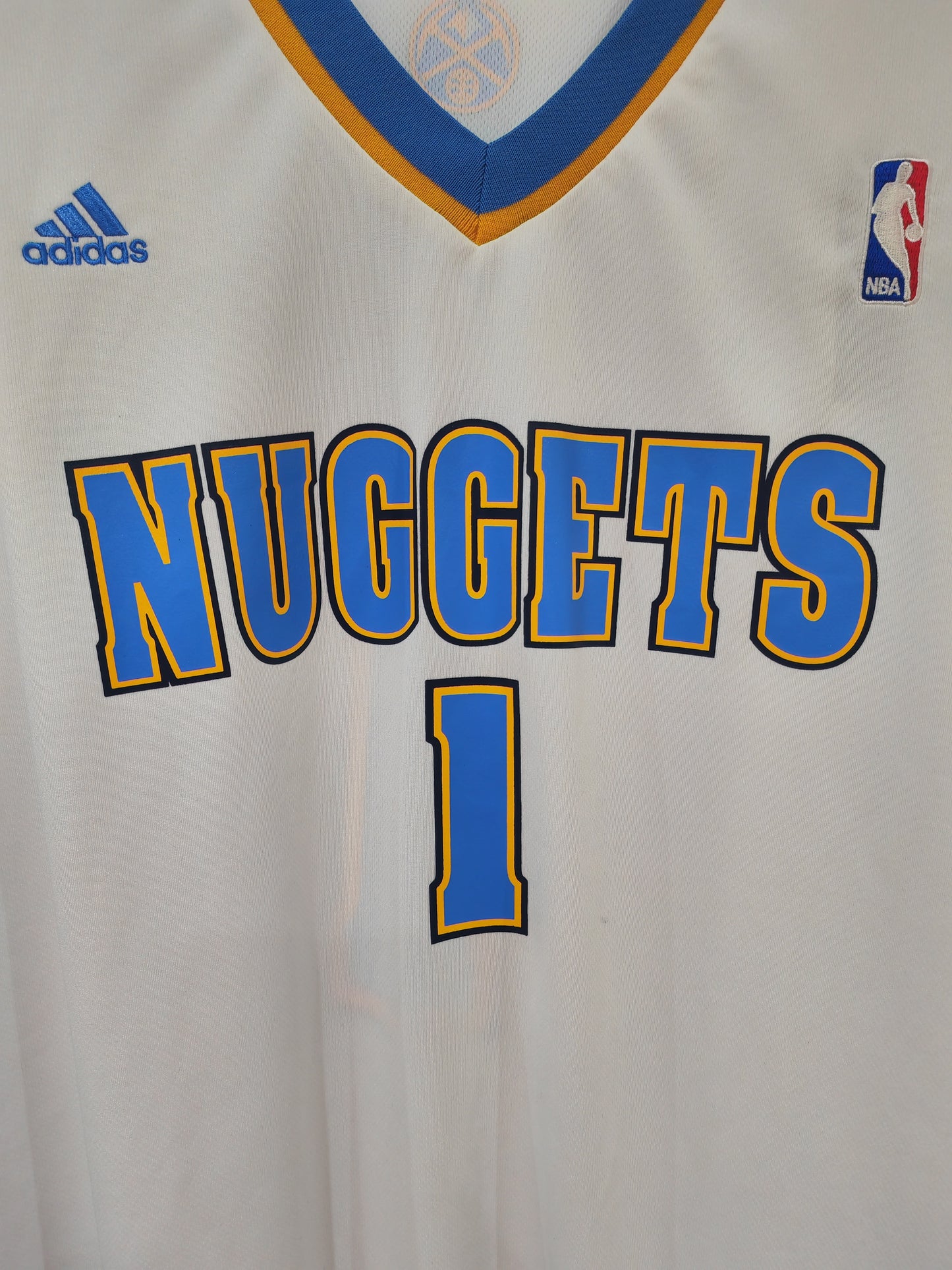 Adidas Denver Nuggets NBA Jersey, #1 Billups, White, Size XL