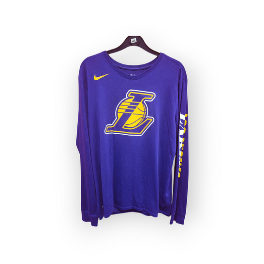 Nike Dri Fit Los Angeles Lakers NBA Long Sleeve T Shirt, Purple, Size Medium
