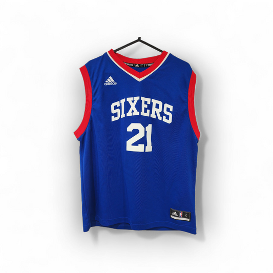 Youth Adidas Philadelphia 76ers NBA Jersey, #21 Embiid, Blue, Size Youth Large
