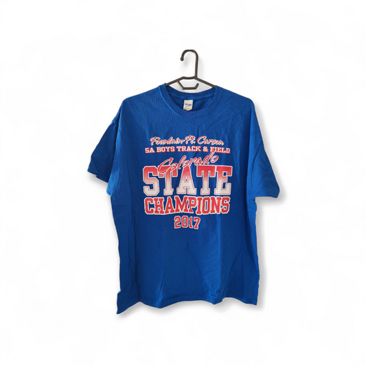 Gildan Colorado State Track & Field Short Sleeve T Shirt, Blue, Size XL