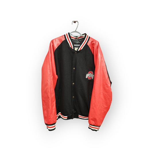 Steve & Barry's Ohio State Buckeyes Leather Varsity Jacket, Black/Red, Size XXXL