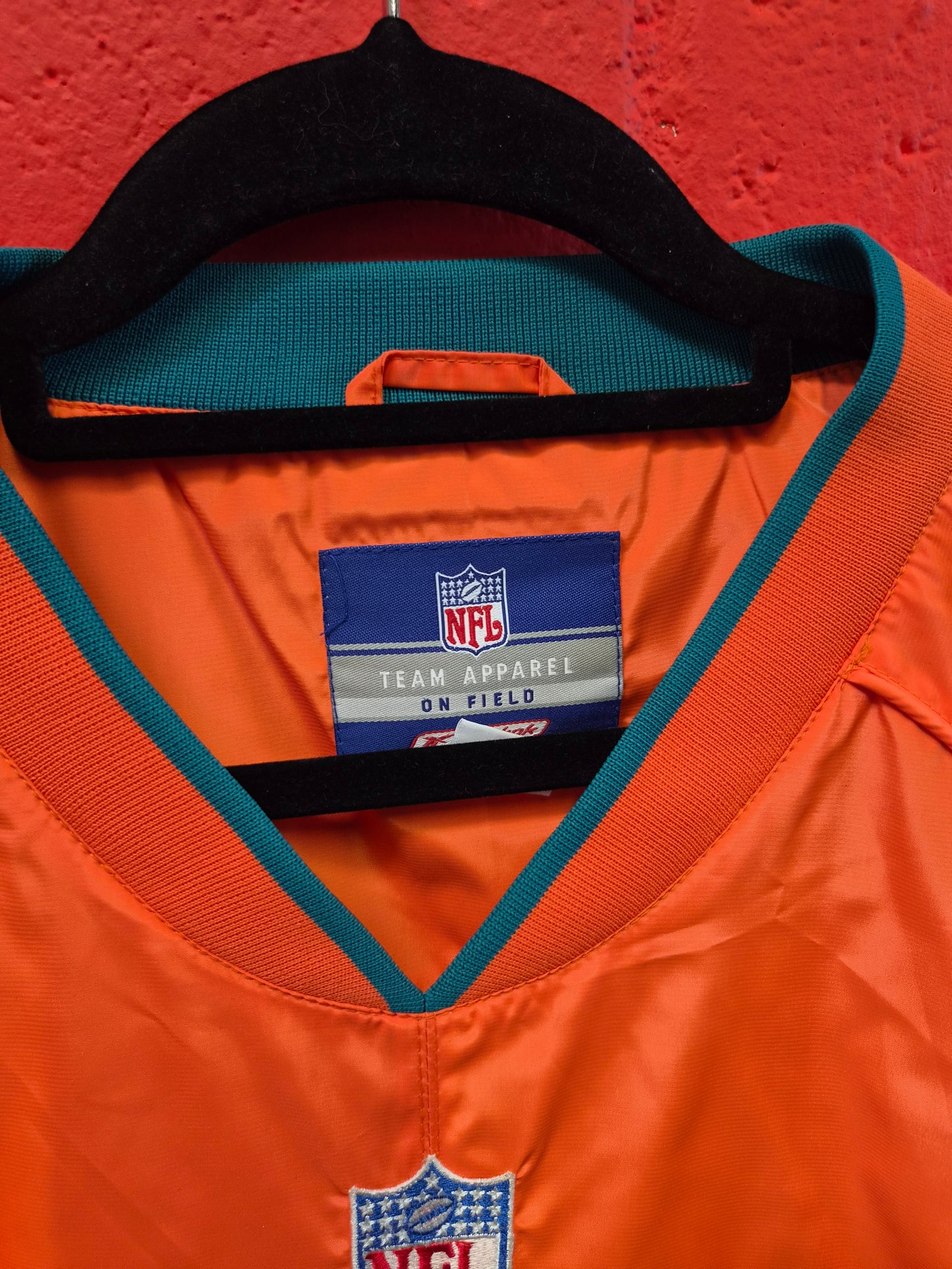 Reebok Miami Dolphins Long Sleeve Pullover Windreaker Jacket, Orange, Size XXL